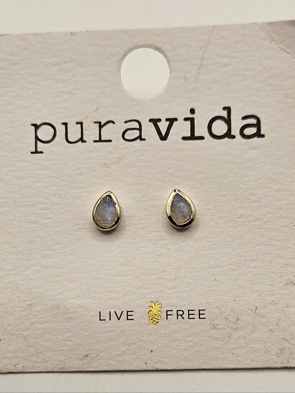 Pura Vida Rainbow Moonstone Teardrop Stud Earrings 925 Sterling Silver Gold Plat